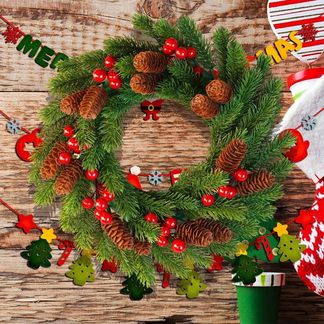 Birdeem Pommes de Pin de Noël, Guirlande de Pommes de Pin, Couronne de Noël Rouge et Aiguilles de Pin Pommes de Pin Fruits Rouges Plantes Artificielles Simulation, Décoration de Noël Rouge, Couronnes de Noël Artificielles