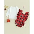 thumbnail image 2 of Wassery 2Pcs Baby Girls Christmas Outfits 6M 12M 18M 24M Infant Girls Sleeveless Ruffle Romper + Long Sleeve Tops Set Newborn Girls Christmas-themed Clothing, 2 of 9