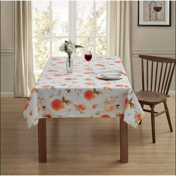 Serafina Home PEVA Flannel Backed Peaches Vinyl Tablecloth, Easy Care: for Indoor and Outdoor Use, 52" x 70"