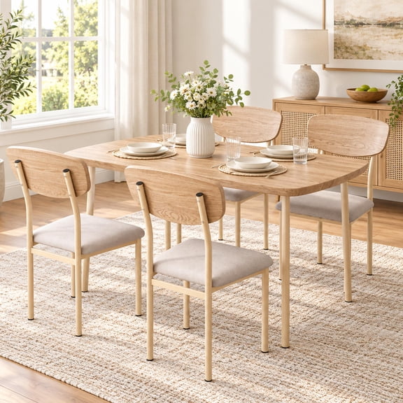 SESSLIFE 5 Pieces Dining Table Set, Modern Kitchen Table and 4 Chairs for Breakfast Small Spaces, Natural and Beige