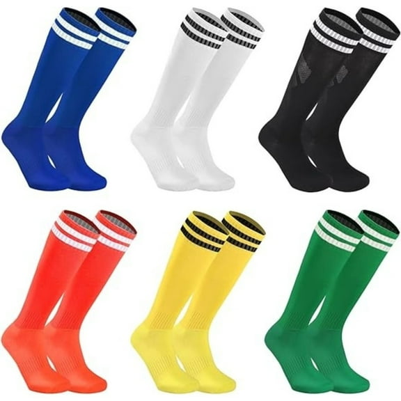 6 Pairs Youth Athletic Socks Moisture Wicking Striped Design Over The Calf Tube Socks for Boys Girls Daily Sports & Casual
