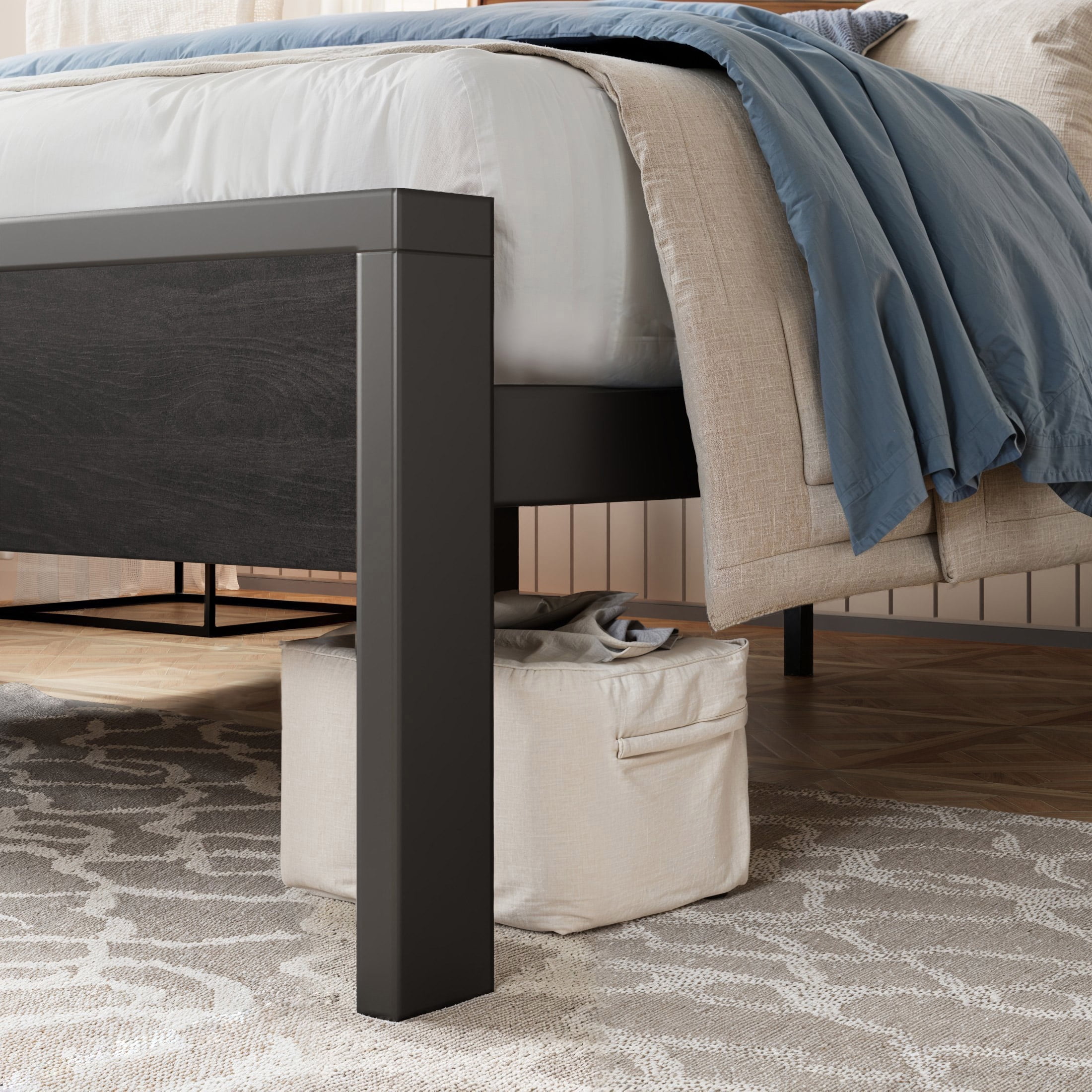 Amolife King Size Bed Frame, Heavy Duty Metal Platform Bed with Wooden Headboard & Footboard, Black Oak, Adult
