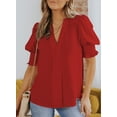 thumbnail image 3 of SHEWIN Blouses for Women Dressy Casual Summer Puff Ruffle Short Sleeve Shirt Tops Red, 3 of 9