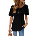 thumbnail image 1 of Blusa de Manga Corta Color Puro Escote en V Blusa de Manga Corta Ajustada Informal para Lady Girl Verano Negro XL, 1 of 8