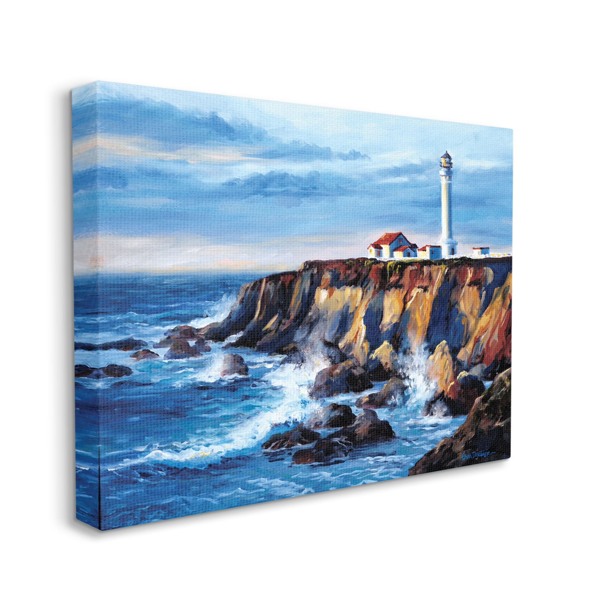 Stupell Industries Lighthouse on Sea Cliff Nature Painting Gallery Wrapped Canvas Art Print Wall Art, 40 x 30