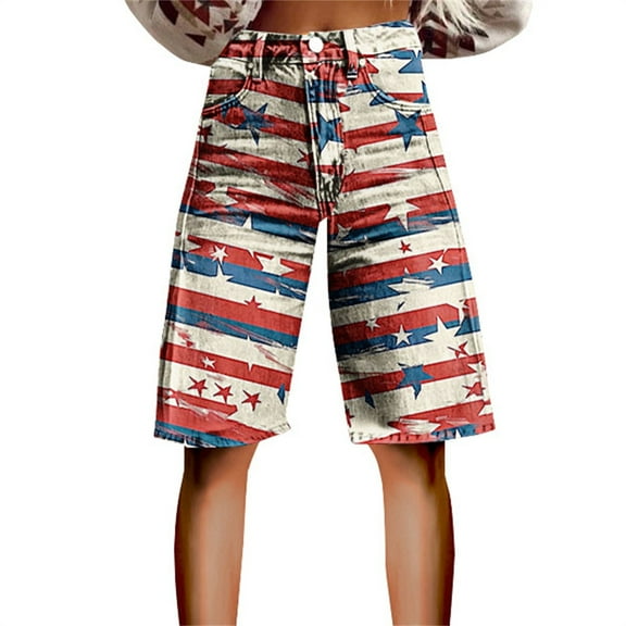 Seductiva Today Clothing Women's Shorts Independence Day Denim Shorts for Women â Patriotic American Flag Design High Waisted Comfortable & Stylish for Summer Bbqs and Outdoor Activities