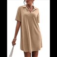 thumbnail image 1 of Vestido de Verano para Mujer, Cuello en V, Corta, Holgado, Informal, con Cuello Tipo Camiseta, Color Caqui, Talla S, 1 of 6