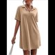 thumbnail image 1 of Vestido de Verano para Mujer, Cuello en V, Corta, Holgado, Informal, con Cuello Tipo Camiseta, Color Caqui, Talla XL, 1 of 6