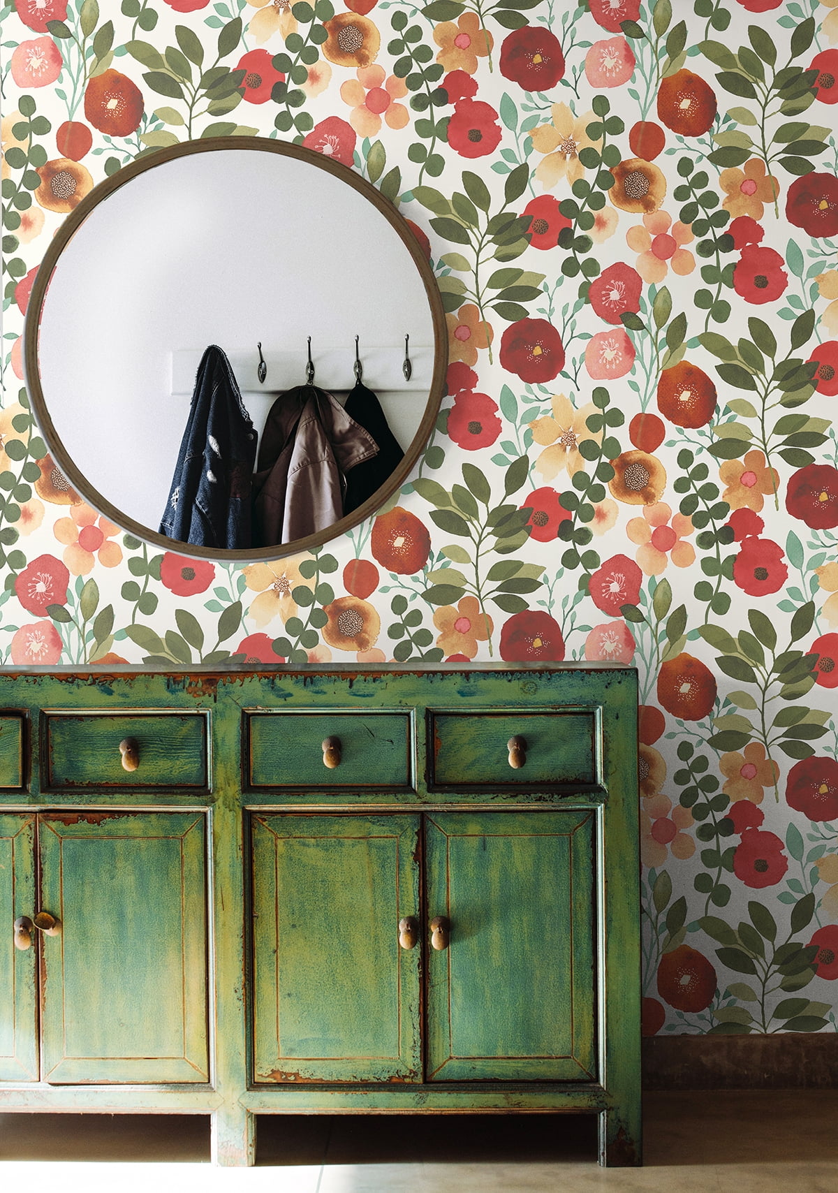 NextWall Ruby & Hunter Green Garden Dance Peel and Stick Wallpaper