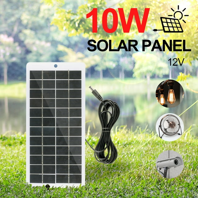 Cargador Solar de 12V, banco de energía Solar de polisilicio de 10W con puerto de CC, cargador de energía Solar con mosquetón para cámara de monitoreo/teléfono móvil JShteea Nuevo
