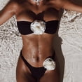 thumbnail image 6 of 1 Set Women Bikini Set Off Shoulder Fake Flower Decor Solid Color Soft Padded Wireless Lady Beachwear Bathing Suit Swimsuit, 6 of 7