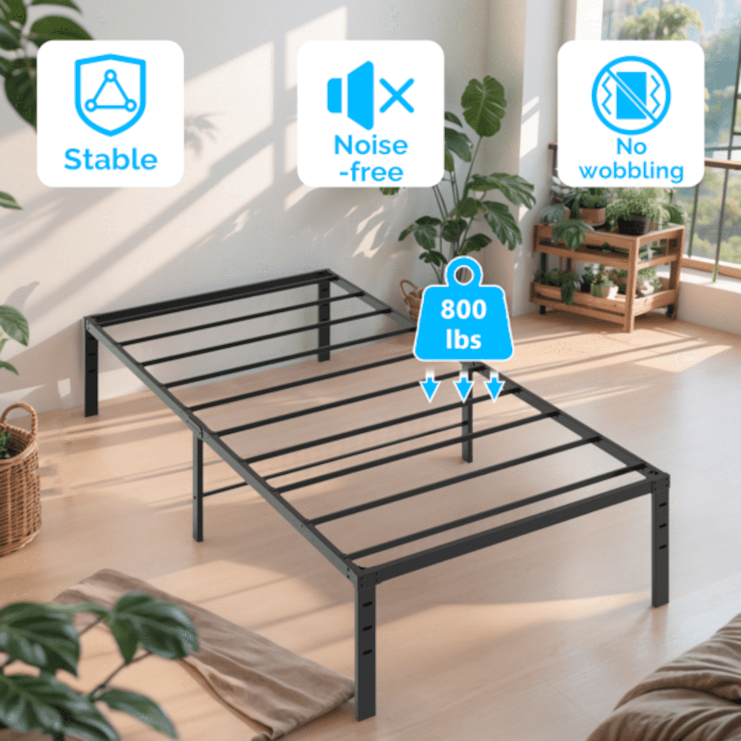 Alvantor Twin Size Simple Basic Platform Metal Bed Frame - 12 Inch Bed Height,Black