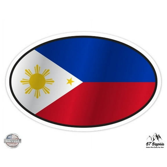 Philippines Flag Oval - 3" Vinyl Sticker - For Car Laptop I-Pad Phone Helmet Hard Hat - Waterproof Decal
