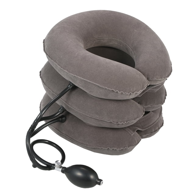 Graflsoa Portable Inflatable Neck Massager with Triple Air Chambers for Shoulder and Cervical Relief, Handheld Traction Device for Home Use, Adjustable Neck Pillow in Grey
