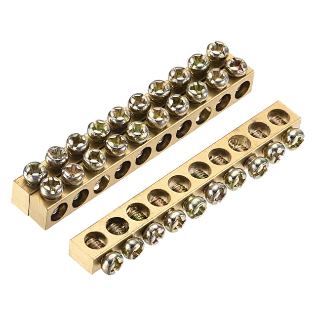 Barra de tierra terminal Uxcell bloque de tornillo barrera latón 10 posiciones 65mmx5.5mmx7.5mm para distribución eléctrica 3 paquetes