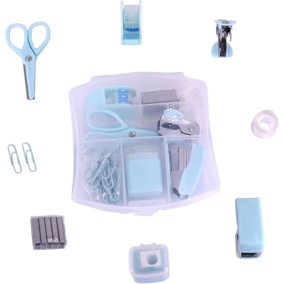 Mini Office Supply Kits – Includes Mini Stapler,Scissors, Staple Remover, Staples, Tape Dispenser (White)