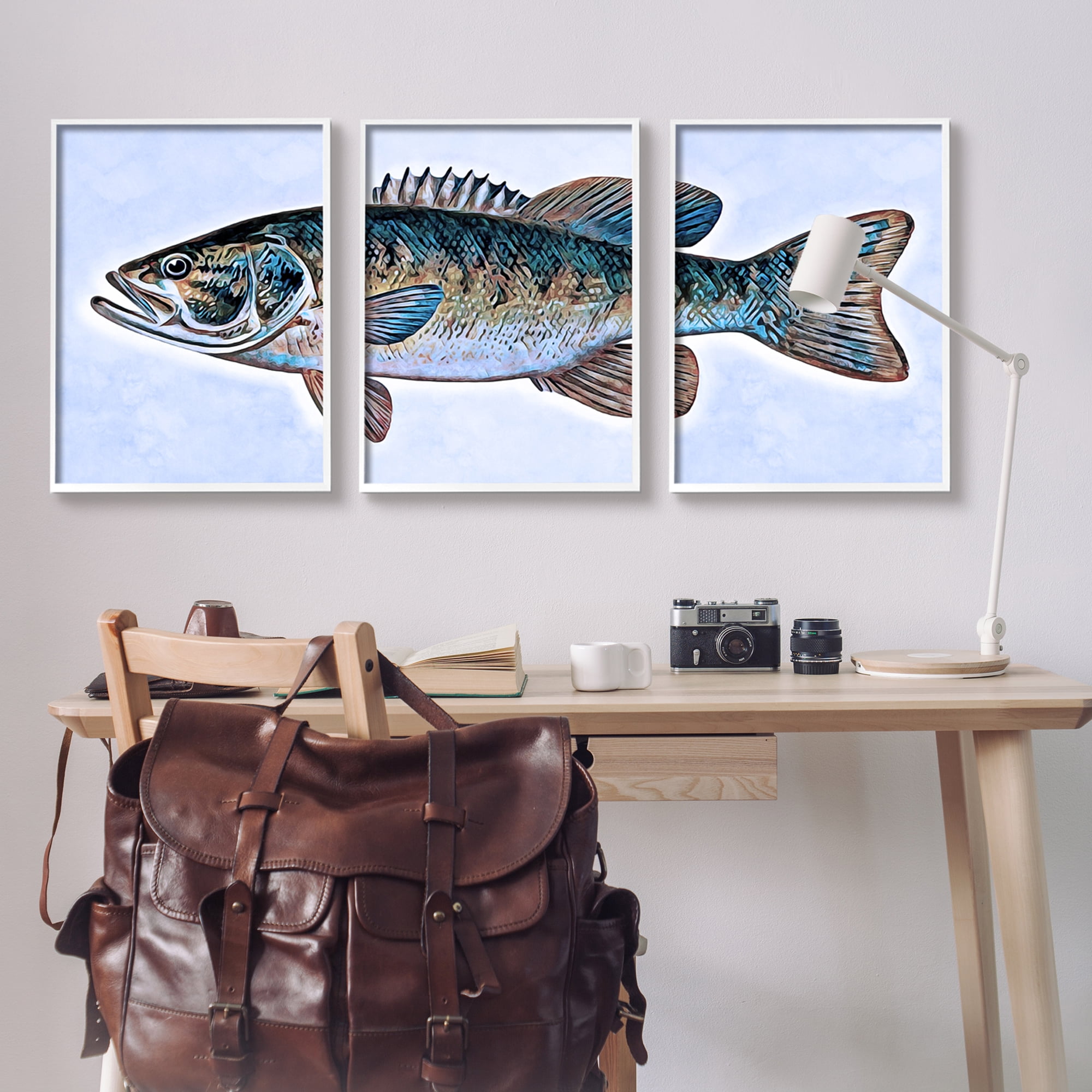 Stupell Marine Bass Fisherman Sea Life Animals & Insects Painting White Framed Art Print Wall Art, Set of 3