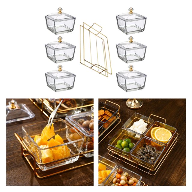 Recipiente de almacenamiento de platos de frutas dividido con tapa Platos de aperitivos creativos Múltiples compartimentos Transparente Multiusos para 6 rejillas claras Soledad Plato de frutos secos