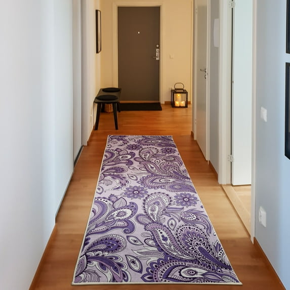 Paisley Decorative Rug, Ethnic Art Swirly Flowers Leaves Floral Pattern Bohemian Style Country Print, Quality Carpet for Bedroom Dorm and Living Room, 6 Sizes, Violet Pale Lilac, by Ambesonne