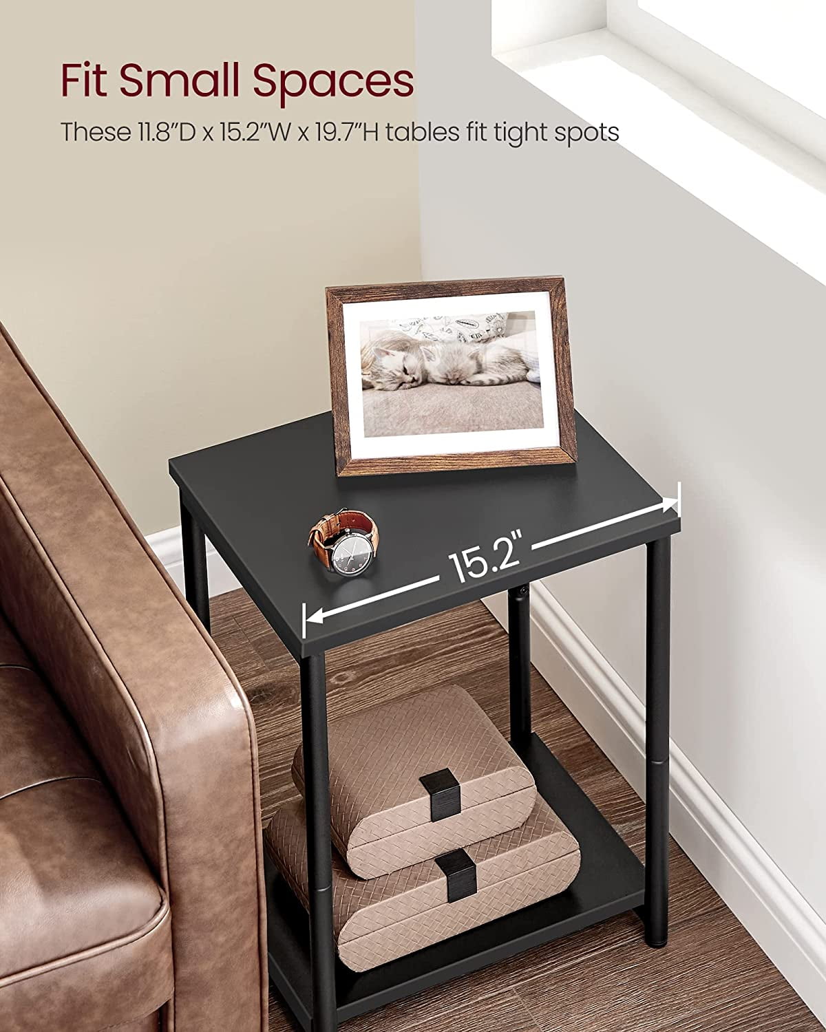 Side Tables Set of 2 Small End Table Nightstand for Living Room Bedroom Rectangle Black