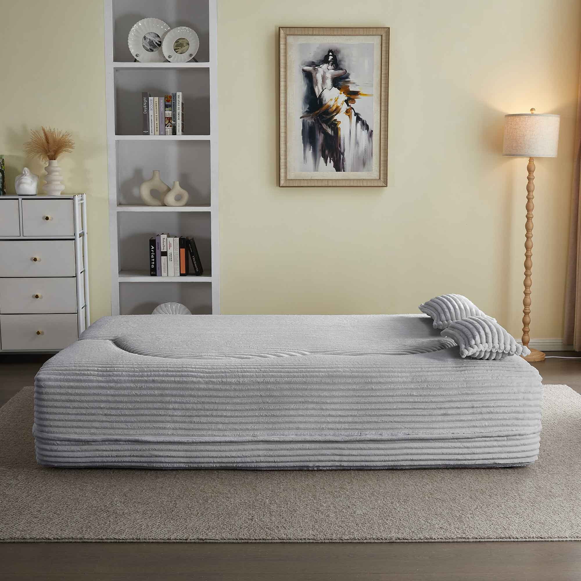 Lunale Full Size Convertible Sofa Bed, Boneless Cloud Couch, Folding Floor Sleeper Sofa for Living Room, Light Gray Corduroy