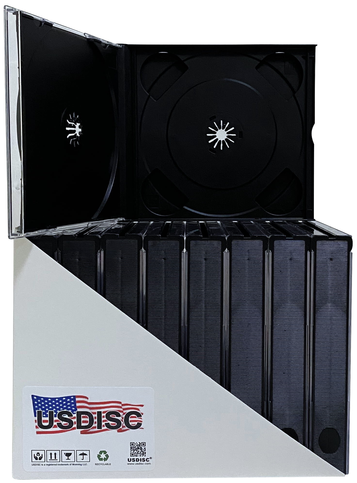 USDISC CD Jewel Cases Chubby 22mm, Quadruple 4 Disc, Black, Pack Of 200