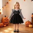 thumbnail image 3 of Lullu Newborn Girls Cartoon Cat Striped Tutu Dress Halloween Ruffle Long Sleeve Tulle Dress, Black, 3 of 8