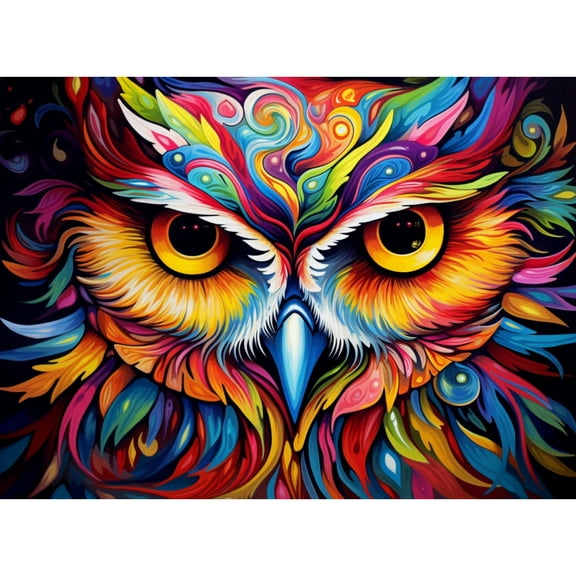 Colorful Owl Face 5D Diamond Art Painting by Number Kits for Adults DIY Paint with Round Full Drill Diamond Gems Painting Art Craft for Home Wall Decor 15.8x19.8inch