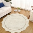 thumbnail image 2 of Hasoo Scalloped Area Rug for Living Room Washable Round 4' Non Shedding Neutral Indoor Decor Bordered Carpet, Beige, 2 of 6