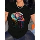 thumbnail image 1 of Rose Print Crew Neck T-shirt, Casual Short Sleeve Tee For Spring & Summer, Women's ClothingFather's Camisetas para mujer, lindas camisetas con estampado gráfico, de manga corta, estilo casual, para ve, 1 of 6