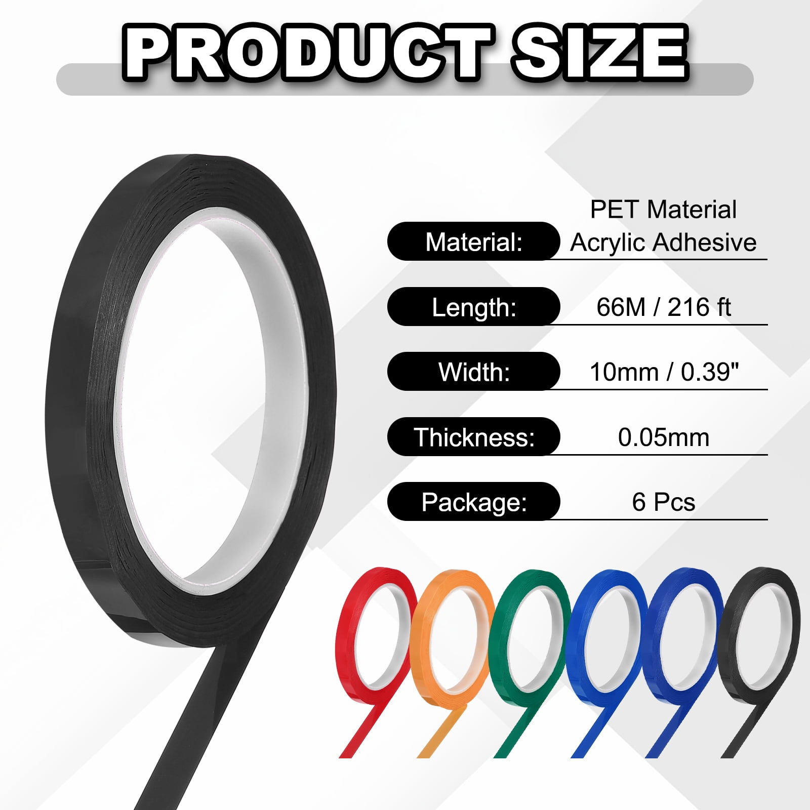 6 Rolls Tape, 0.4"x216ft Instruments Identification Tape Colored PET Adhesive for Steam Capacitors Circuit Boards Motors Electronic, 6 Dark Color