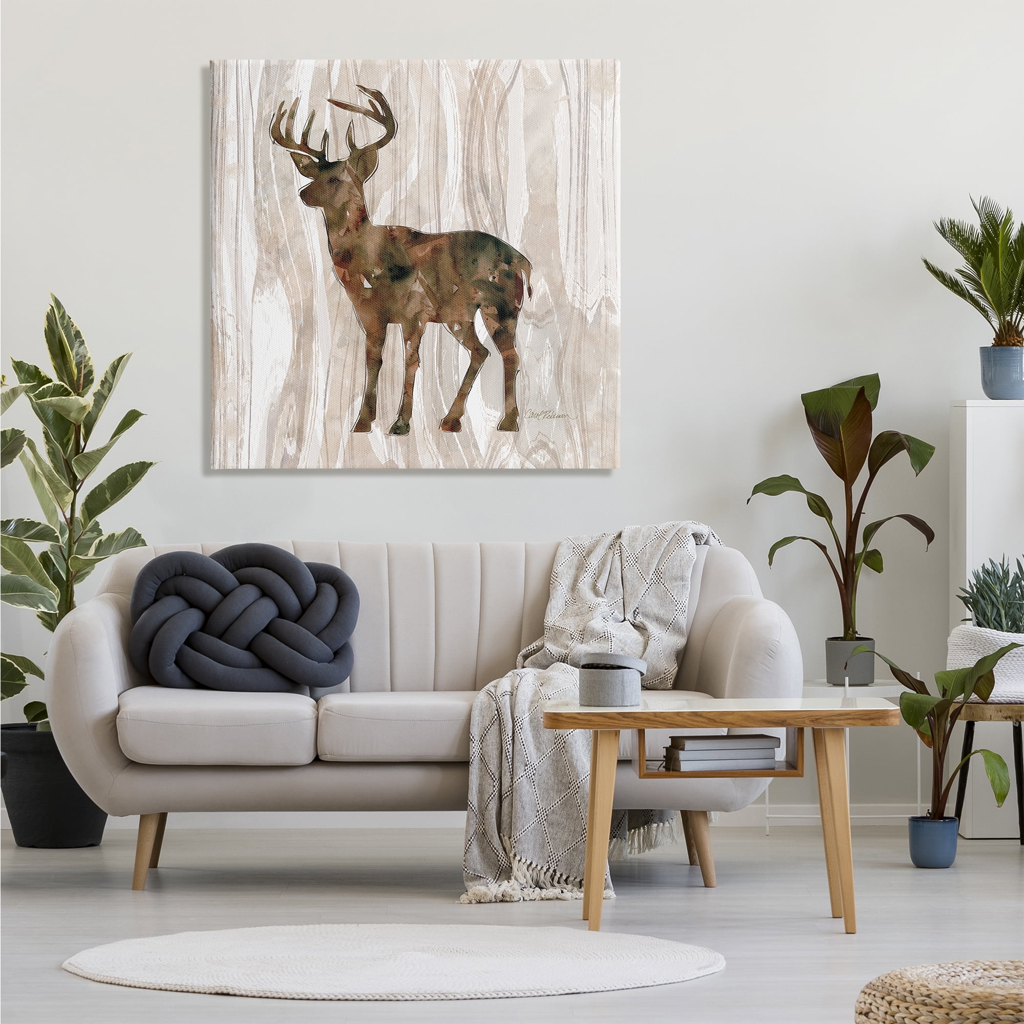 Stupell Industries Wilderness Buck Watercolor Silhouette Rustic Grain Pattern Animals & Insects Painting Gallery Wrapped Canvas Print Wall Art, 36 x 36