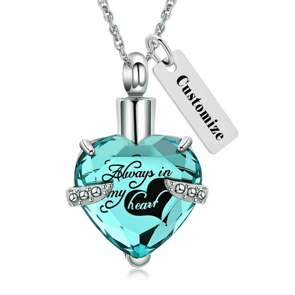 Personlized Heart Urn Necklace for Ashes Cremation Jewerly, Birthstone Crystal Pendant Necklace for Women Men Memorial Jewelry Ashes Keepsake Lockets Holder