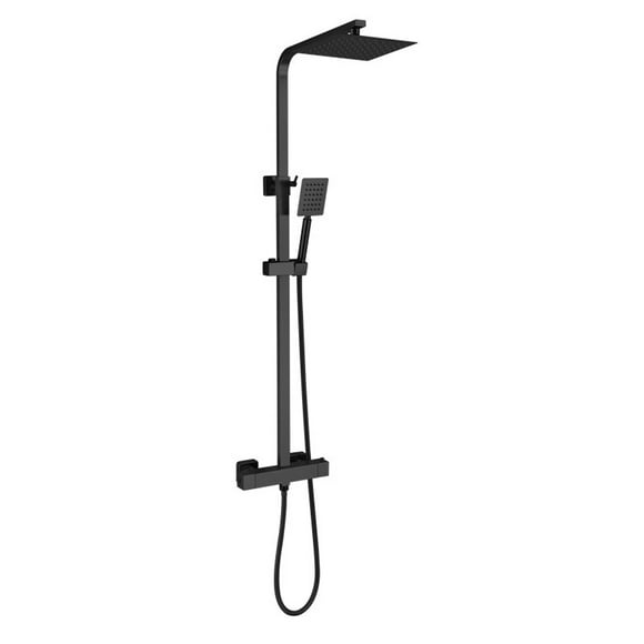 Elegant Black Thermostatic Shower Column Rain Shower Set Shower Set for Bathroom Thermostat Shower Column with Height Adjustable Mixer