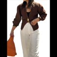 thumbnail image 3 of Suéter Cárdigan para Mujer, Cuello en V Profundo, Larga, Botones, Tejido A Crochet, Suéteres Cortos de Otoño A Café M, 3 of 10