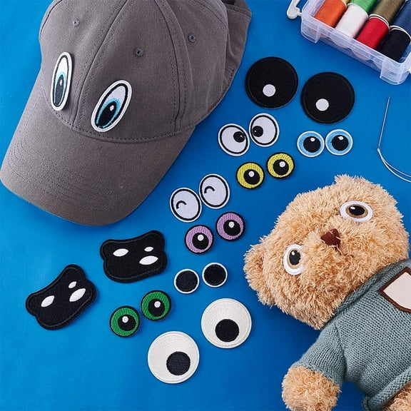 12 Pairs Cartoon Eyes Iron on Sew on Patches Embroidered Eye Patches for Crafts Cute Embroidered Appliques Decorative Patches for Clothes Jeans Jackets Backpacks Hats Dolls