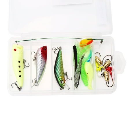 Artificial Fishing Lure Set Popper Hard Soft Bait Minnow Shrimp Jig Lure Storage Box