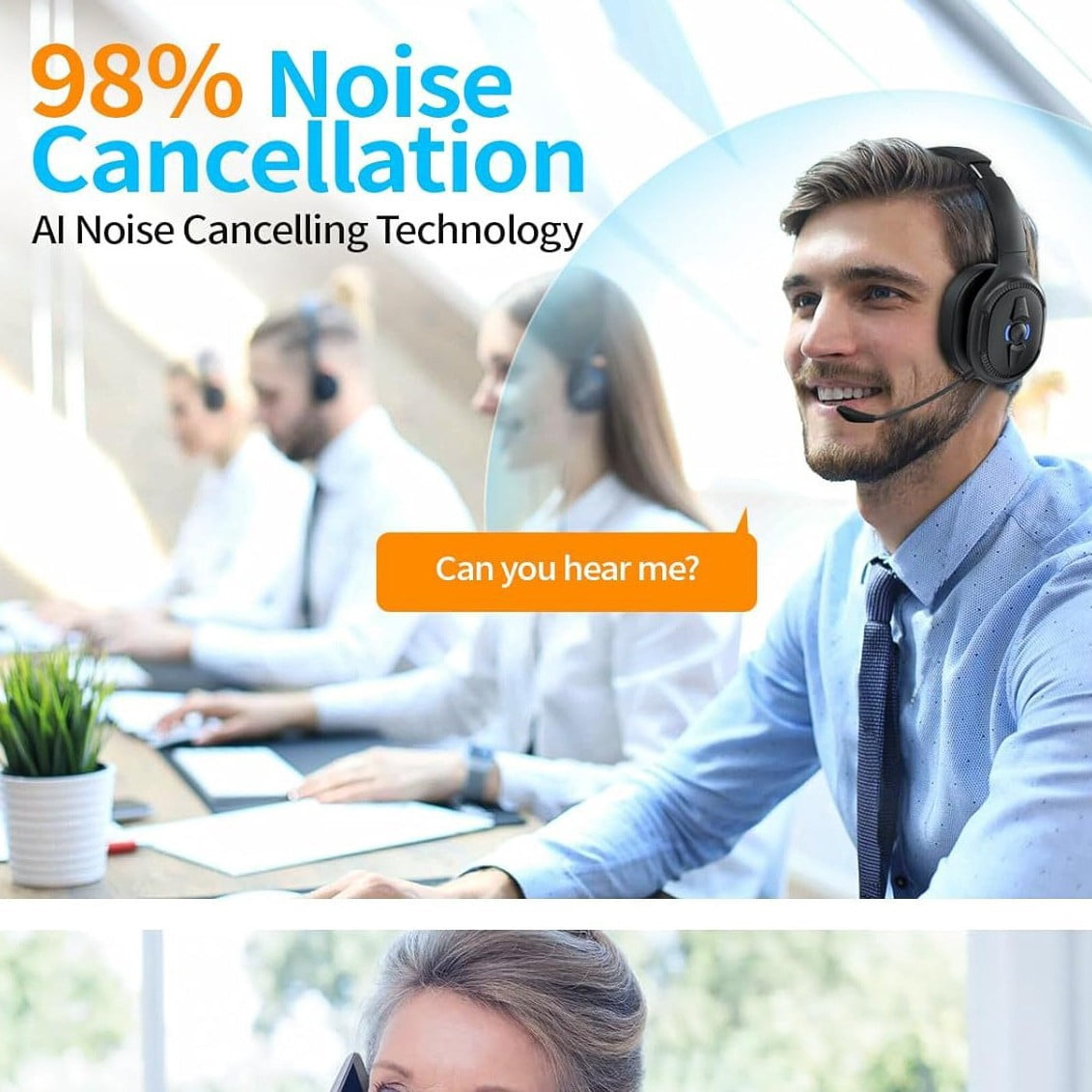 Trucker Bluetooth Headset V5.1, CVC8.0 Dual Microphone Noise Cancelling & 35Hrs HD Talktime Hands-Free Wireless Headset, Bluetooth Headphones with Mute Button for Cell Phones Business Home Driver