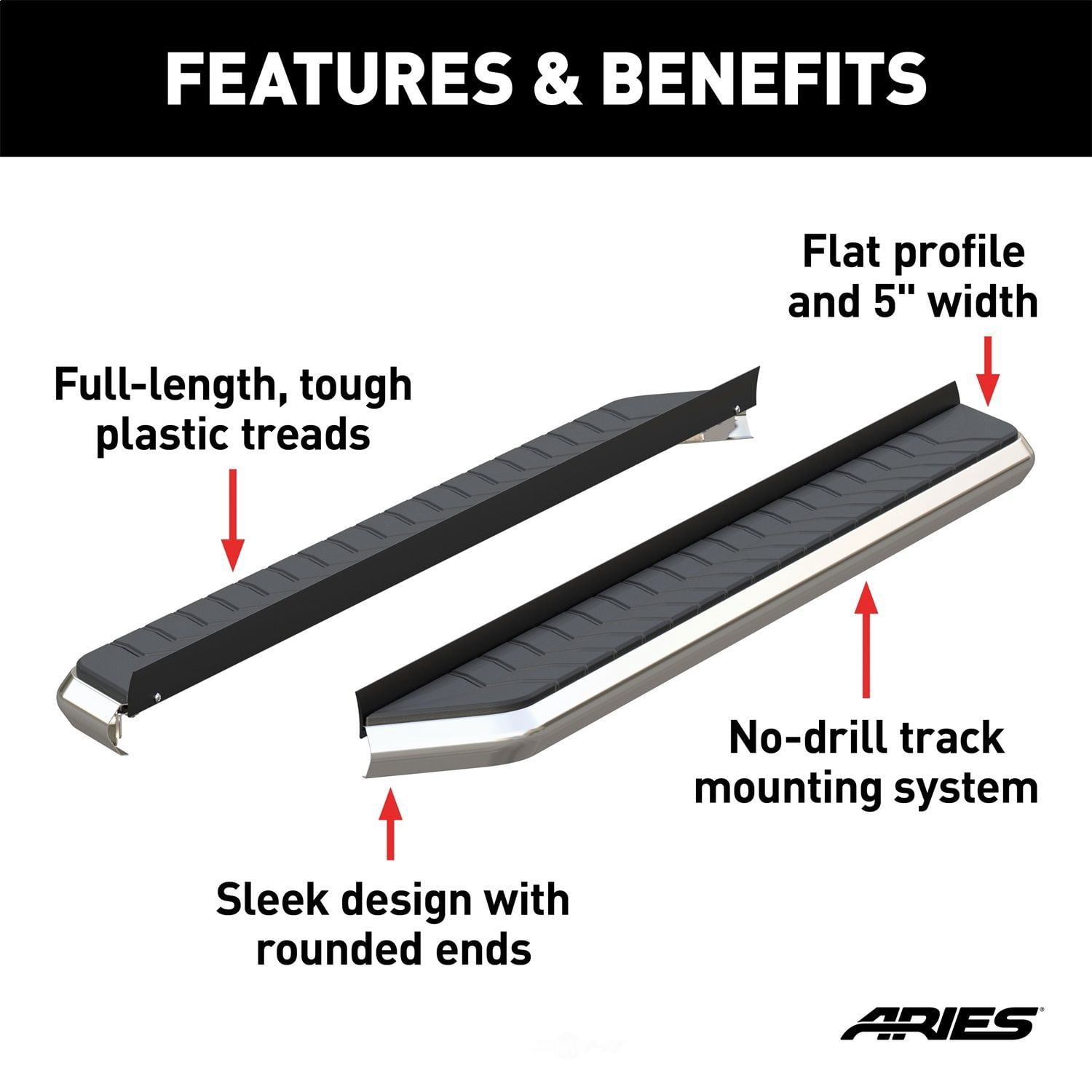Aries - 2051867 - For AEROTREAD, SILVER, 67IN RUNNING BOARDS(BRACKETS SOLD SEPARATELY) - AeroTread Fits select: 2009-2018 TOYOTA RAV4, 2012-2019 HONDA CR-V