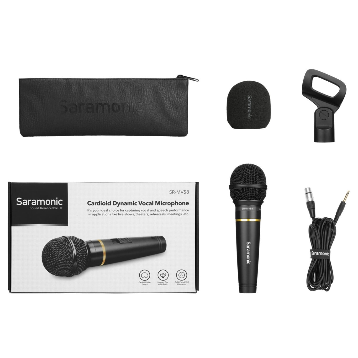 Saramonic SR-MV58 Dynamic Handheld Mic for Live & Studio Recording w/ Windscreen, Clip & XLR to 1/4" Mic Cable
