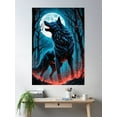 thumbnail image 2 of Ink Illustration Of A Wolf Under A Moon In A Dark Forest Poster Wall Art, Modern Wall Decor, 12x18 UNFRAMED, 2 of 3