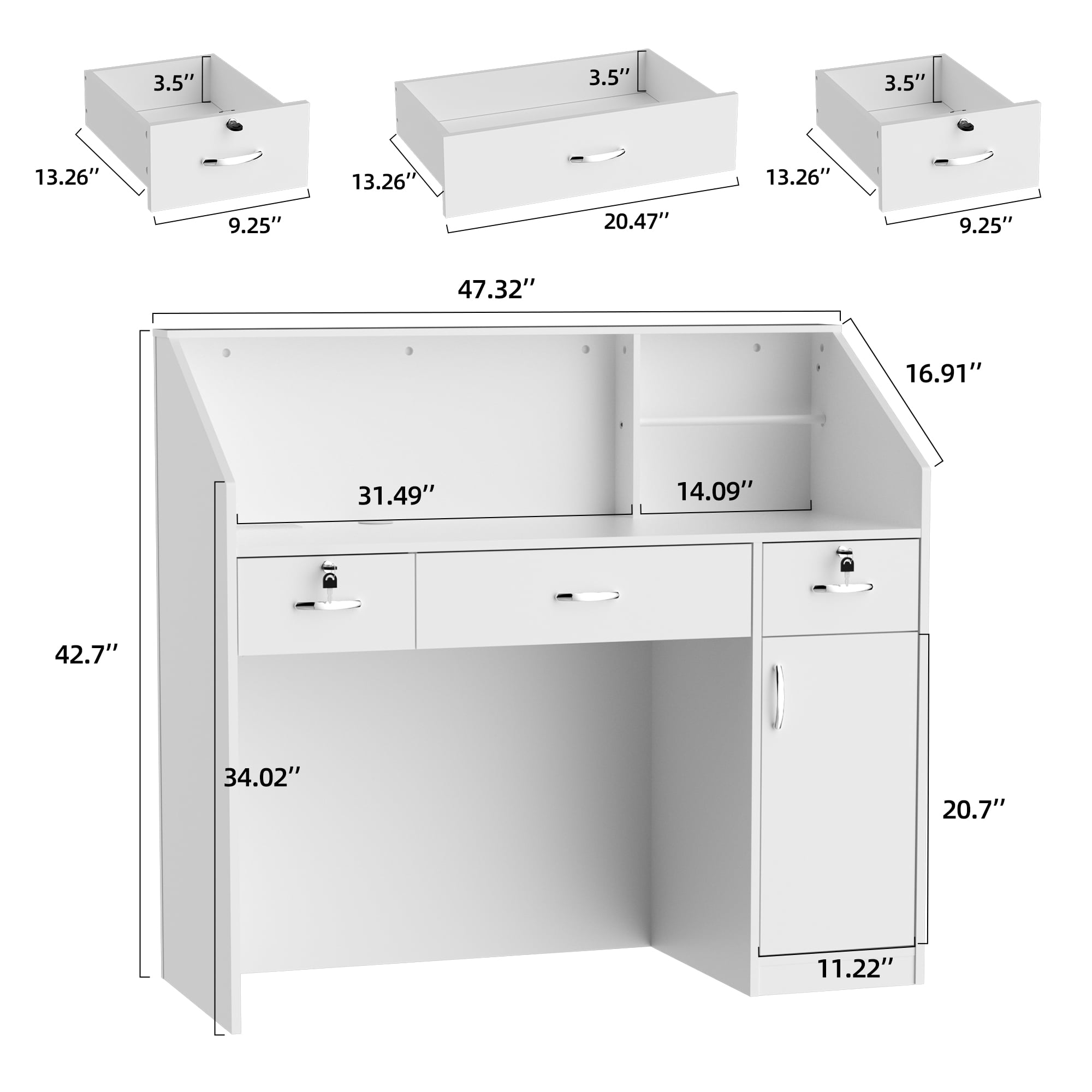 AHB 50-inch Reception Desk with Counter, Front Desk Office Desk with Storage Shelves, White