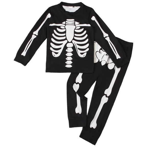 GCETTIC Kids Pajamas For Boys Skeleton Glow-in-The-Dark Cotton Sleepwear Toddler Clothes Halloween Pumpkin Outfit 6-7 Years