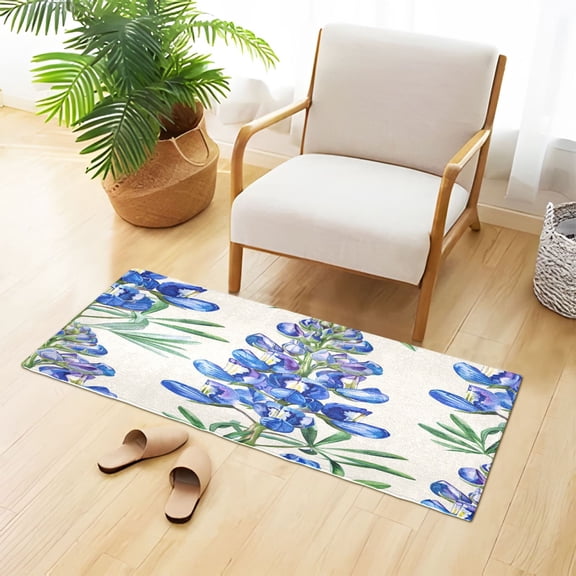 Bluebonnets Watercolor Plush Carpet Non Slip Runner Rug Absorbent Bath Mat 39" x 20"