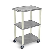 Luxor Tuffy 42" H Three-Shelf Multi-Purpose Utility Cart with Electric, 24" W x 18" D, Gray Shelves/Putty Legs