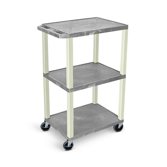 Luxor Tuffy 42" H Three-Shelf Multi-Purpose Utility Cart with Electric, 24" W x 18" D, Gray Shelves/Putty Legs