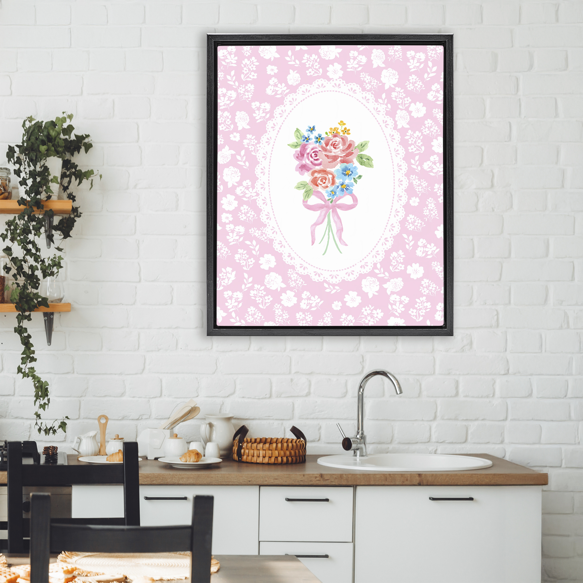 Stupell Industries Pink Feminine Bouquet Black Framed Floater Canvas Wall Art, design by Corinne Haig