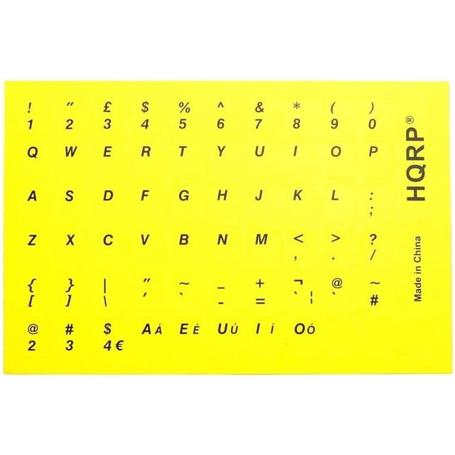 HQRP Black Lettering Laminated Keyboard Stickers UK / USA English letters works with All PC & Laptops on Yellow NON Transparent Background