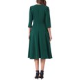 thumbnail image 3 of Vestido de trabajo elegante para mujeres INSPIRE CHIC con mangas 3/4, cuello redondo, plisado y estilo midi, talla XS, color verde oscuro, 3 of 5