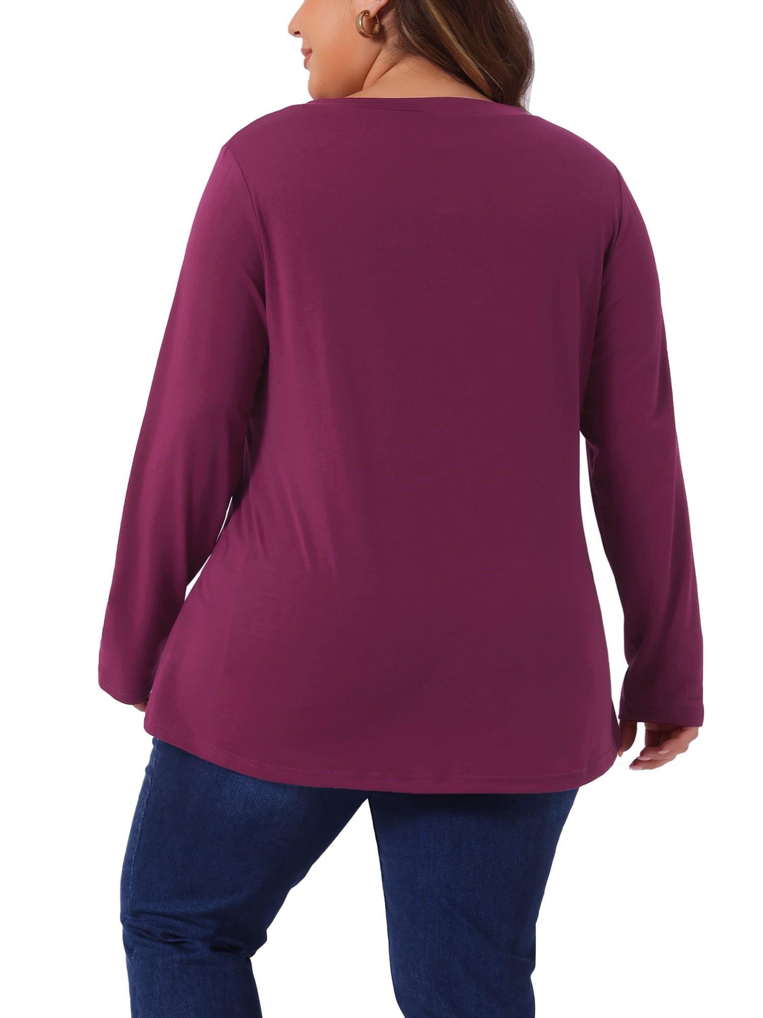 DARING DIVA Women's Plus Size Long Sleeve Button Side Swing Blouses 5X Fuchsia